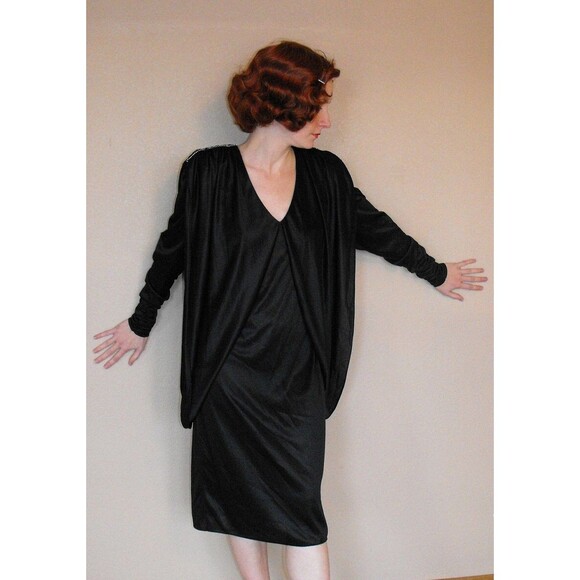 Old Hollywood Glamour Black Party Dress Draped Vintage 80s 7 - Picture 1 of 5